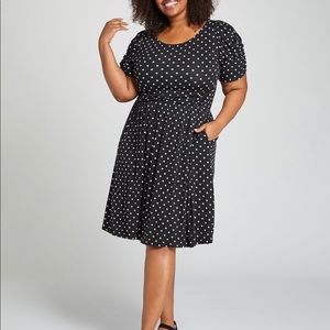 Lane Bryant black & white polka dot knit midi dress